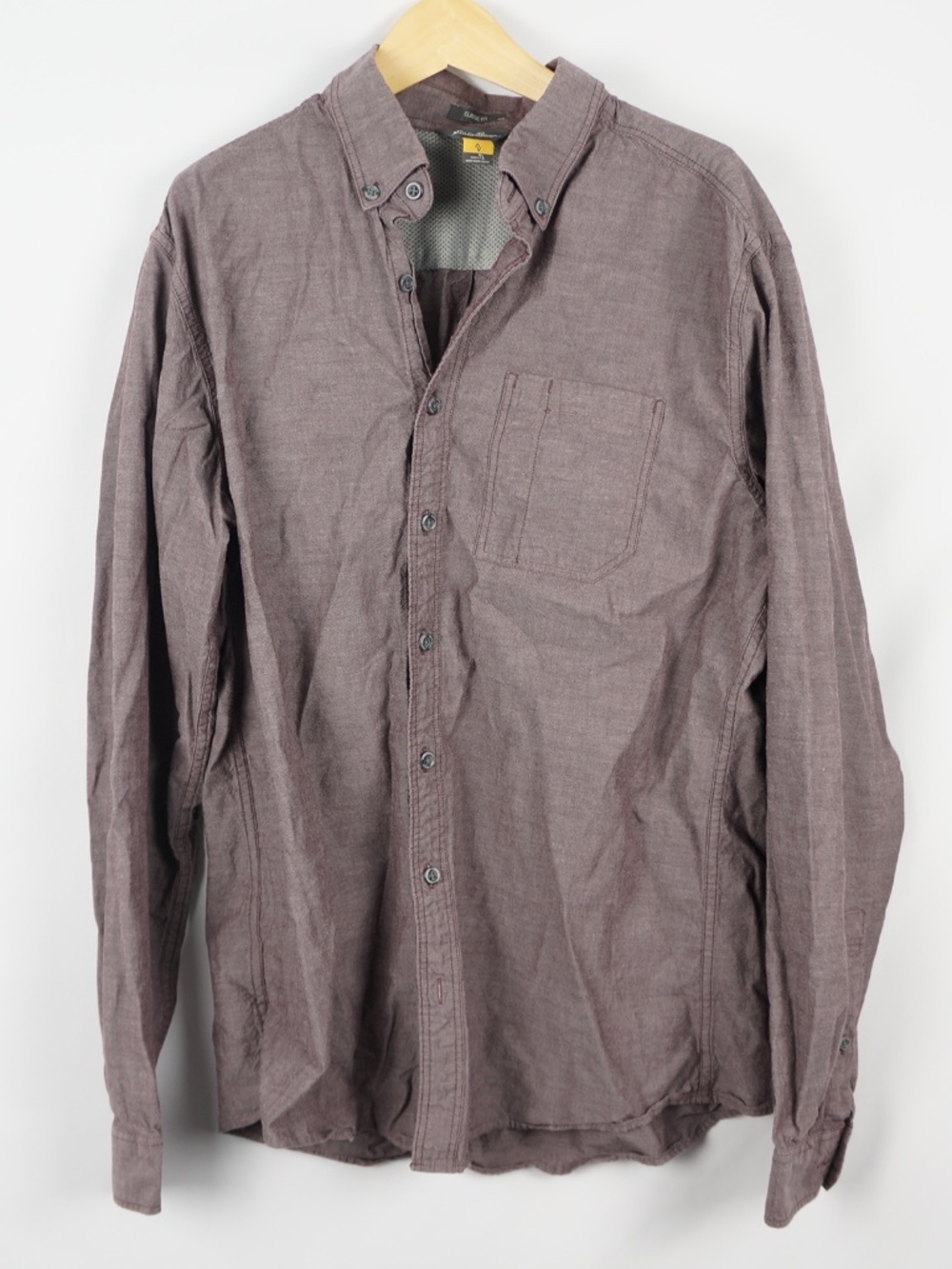 Eddie Bauer Cotton Travel Button-Down Shirt in Muted Purple Gray, Tall Large